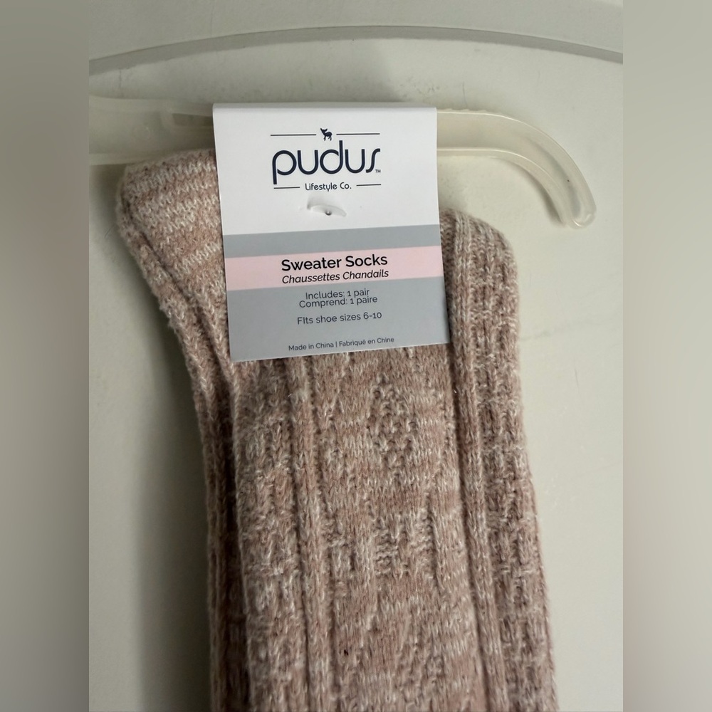 Pudus Beige Knee High Sweater Socks Size 6-10 NWT cottage academia boho camping